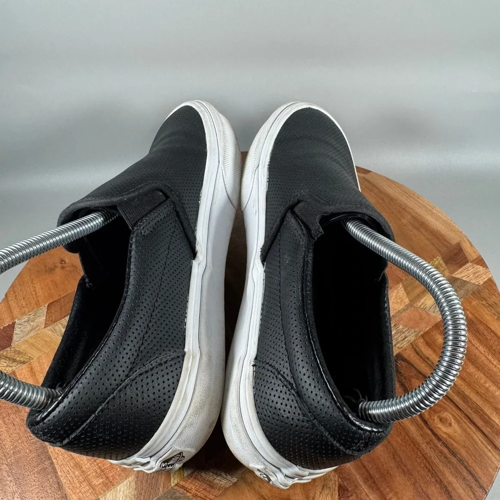 Vans Classic Slip-On Perforated Black Leather Shoes Womens 7.5 Mens 6 721356